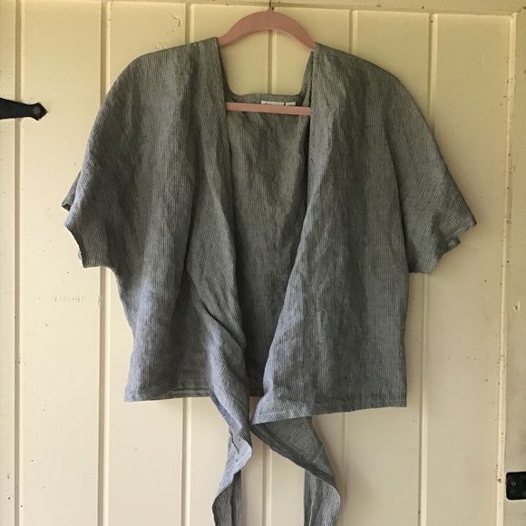 Epic Linen STRIPED 100% linen Goda wrap top blouse m/l - Picture 1 of 4